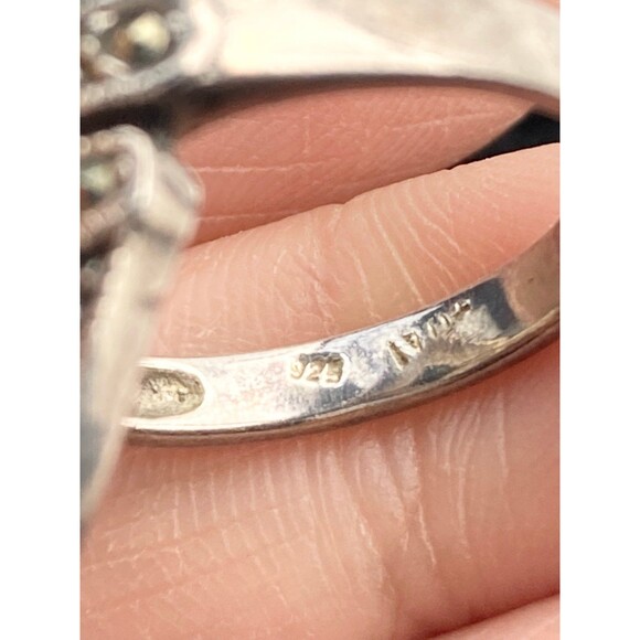 Vintage sterling silver green onyx marcasite Ring - Picture 5 of 7